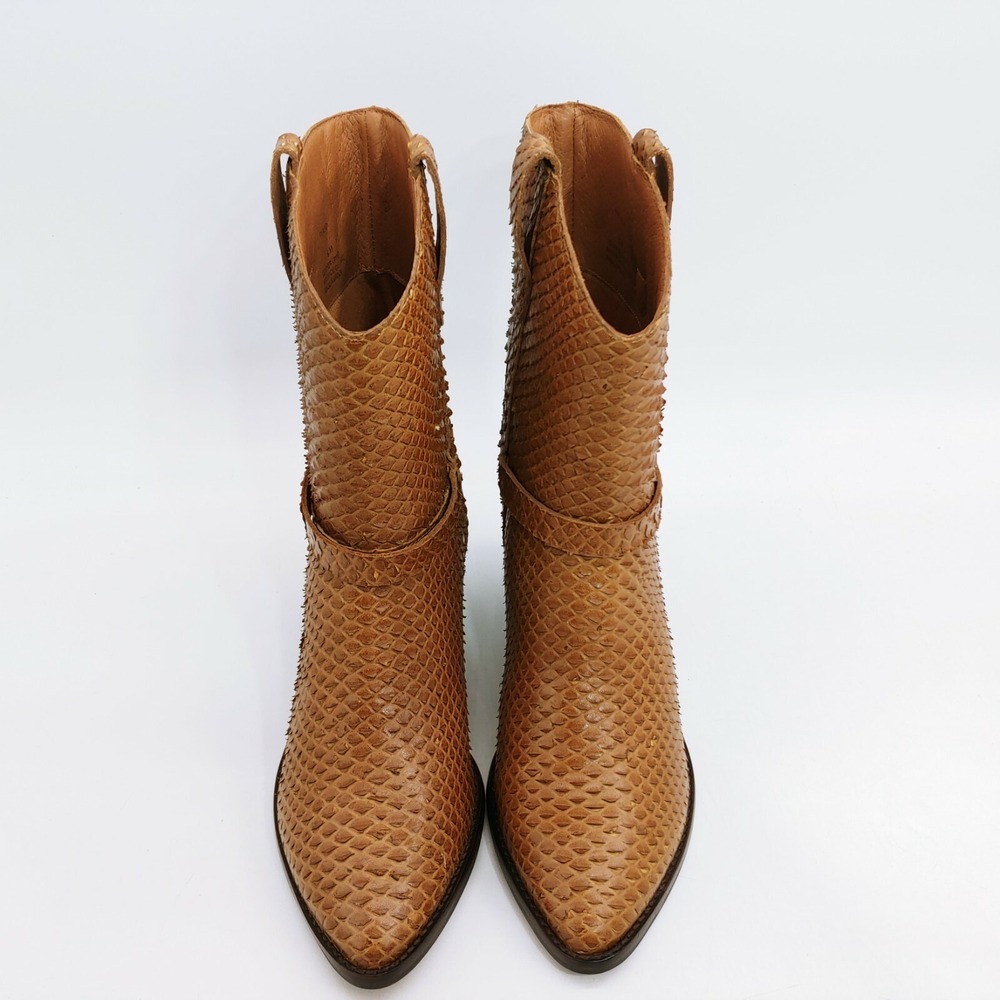 Matisse Shoes Womens Fair Lady Mid Calf Pull On Croc Embossed Boot Tan Leather 6